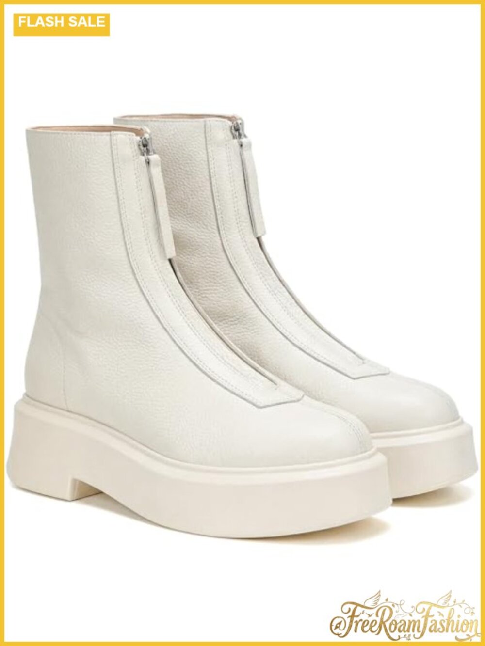 Platform Ankle Boots Chunky Chelsea Front Zipper Combat PU Boot